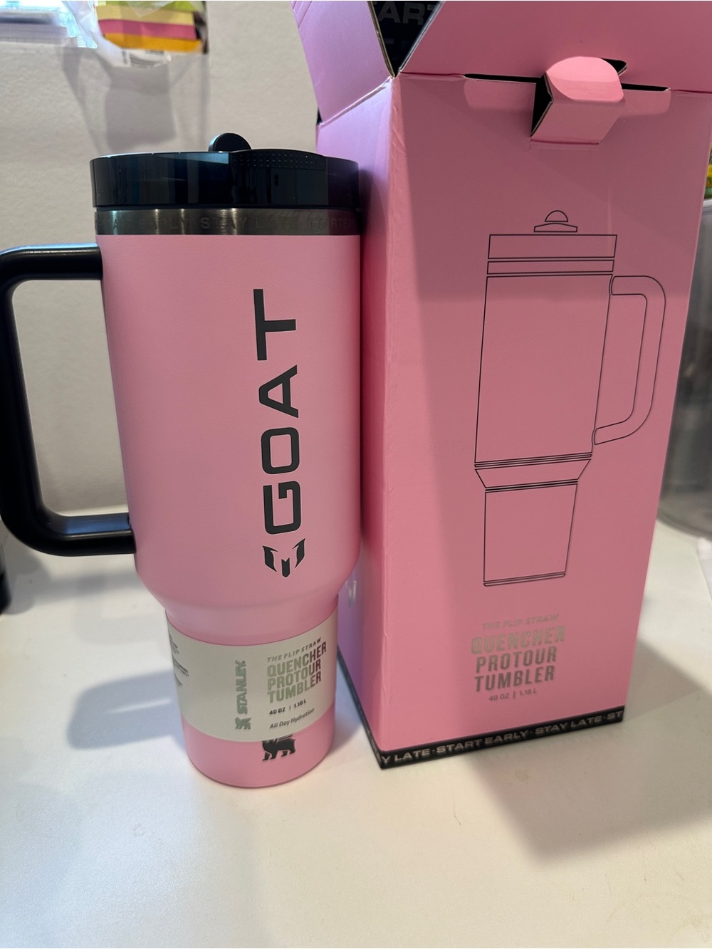 Messi GOAT Pink Insulated Handle Stanley Tumbler 40oz
